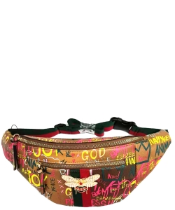 Multi Graffiti Queen Bee Stripe Fanny Pack Waist Bag  GP055B TAN